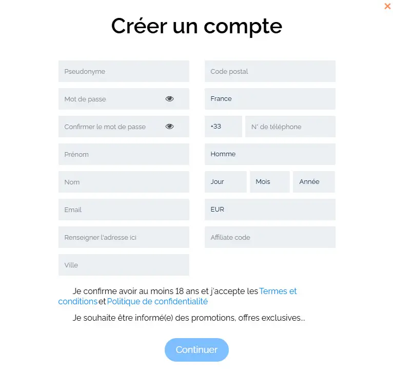 Processus d'inscription BigWins Casino